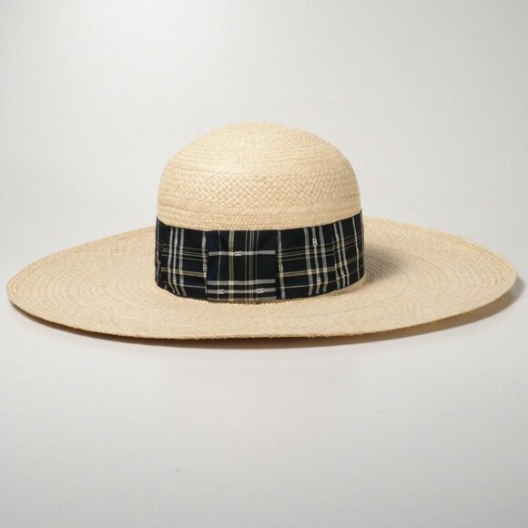 Hermes Anouk Hat Size 58 Straw Hat H Logo Checkered Ribbon Gp6245 main image 6